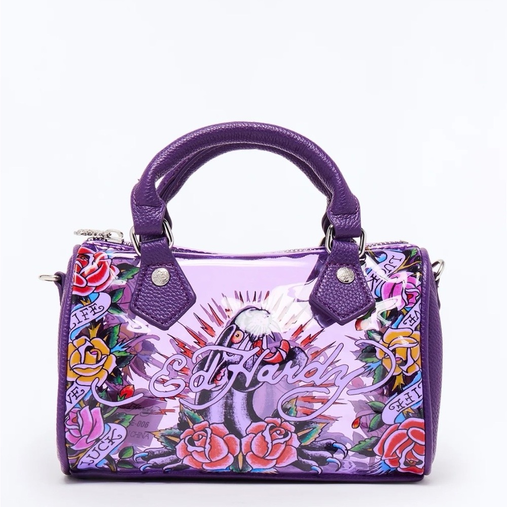 Ed Hardy Holy Clear Satchel Bag purple nwt - Picture 1 of 4
